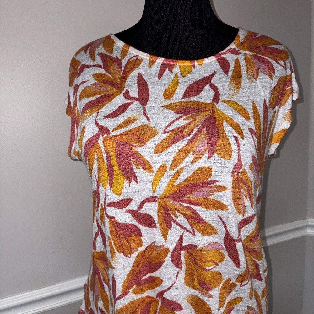 Cynthia Rowley Boho Top Women's Size L Orange Linen Floral Short Sleeve Tunic - Picture 9 of 12
